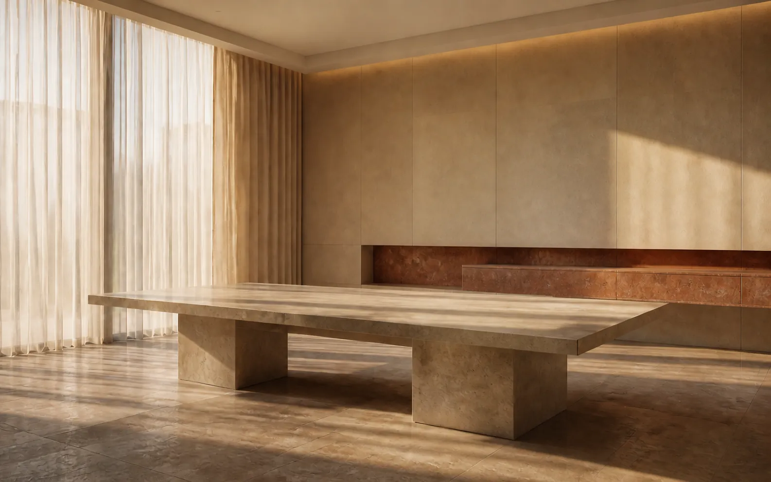 Quiet contemporary meeting room in warm stone